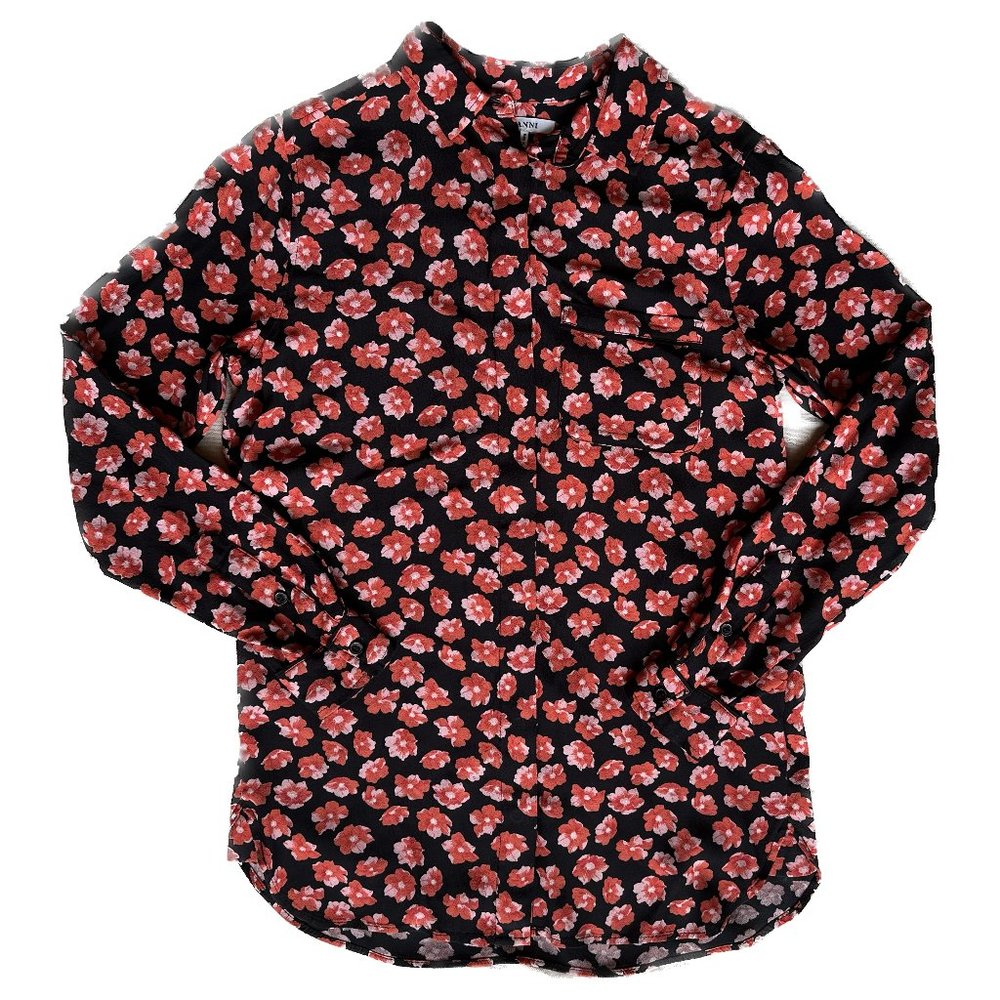 Ganni Printed Crepe Shirt in red flower | Size 34, XS | floral button-up - Picture 2 of 6